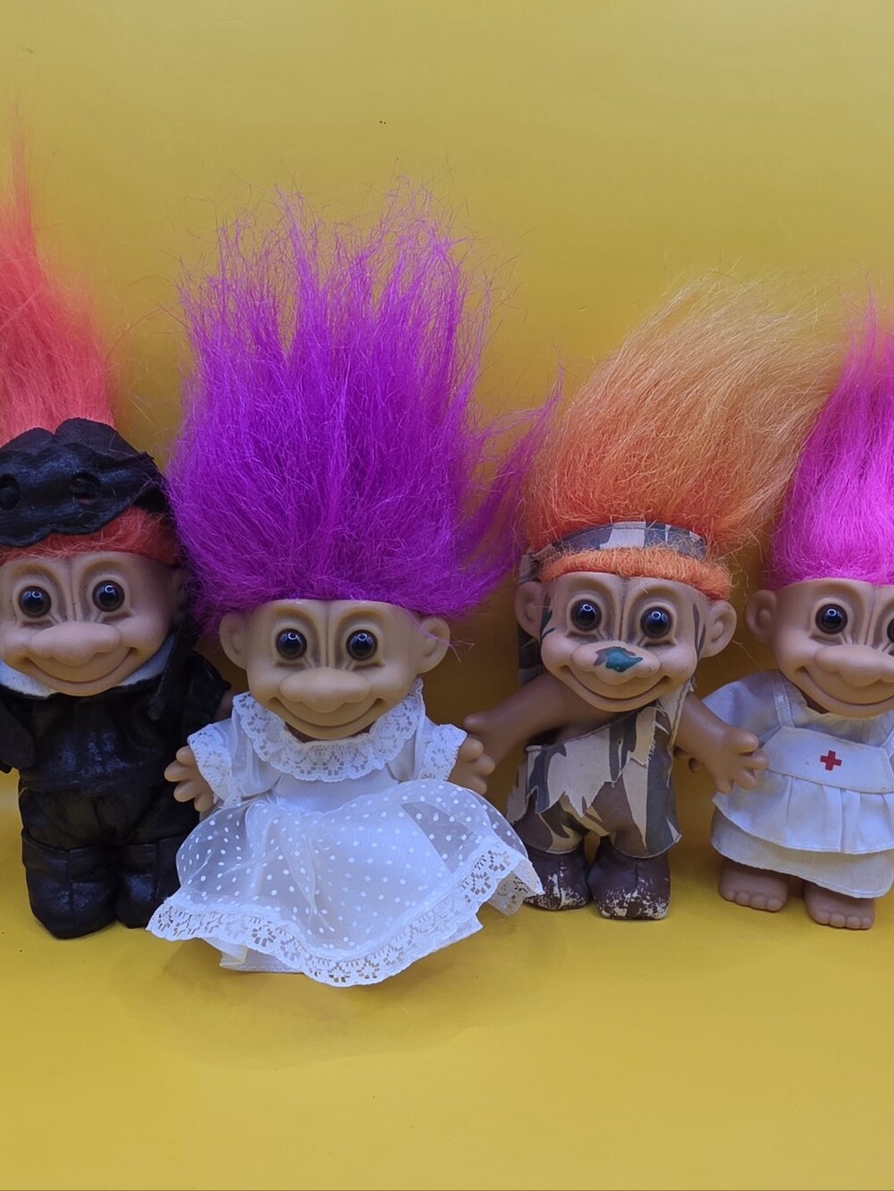 Vintage 90s Russ Troll Dolls Lot Biker Nurse Rambo Camo